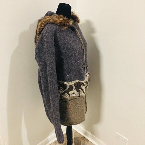 GIESSWEIN Gray Beige Boiled Wool Fur Hood Sweater Coat Horse Buggy EU36 US6-8 - Picture 2 of 7